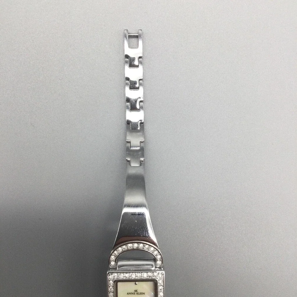 Anne Klein Womens Watch 17mm Silver Tone MOP Rectangular Dial New Battery 6.5